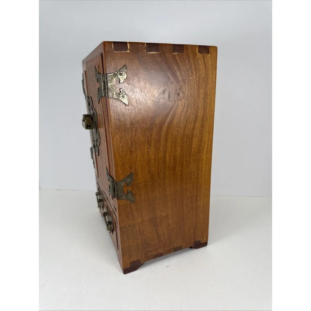 VTG Chinese wood 5 drawer Dressing case Jewelry Box 12